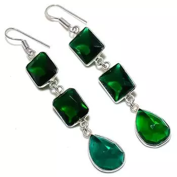 Серьги из стерлингового серебра 925 пробы с натуральным хромдиопсидом 2,88 дюйма F2b75