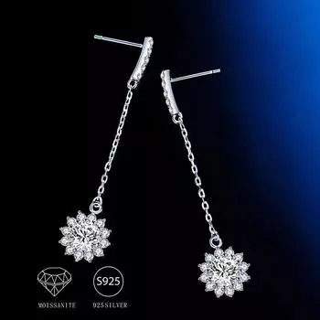 Серьги из стерлингового серебра 925 пробы с муассанитом в форме подсолнуха, 1 карат, женские модные темпераментные трендовые легкие роскошные нишевые серьги высокого класса на день рождения 1CT