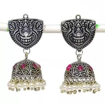 Серьги из стерлингового серебра 925 пробы с натуральным индийским драгоценным камнем Джумки 2,17 дюйма C2z61