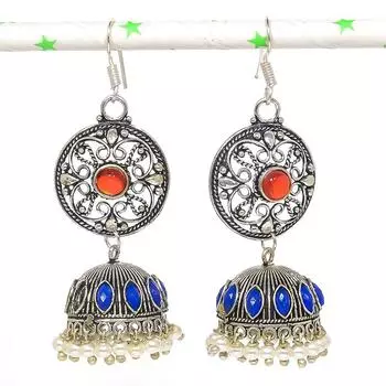 Серьги из стерлингового серебра 925 пробы с натуральным индийским драгоценным камнем Джумки 2,76 дюйма N5p35