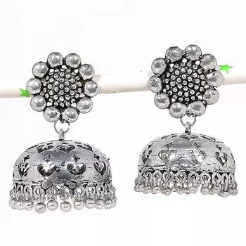 Серьги из стерлингового серебра 925 пробы с натуральным индийским драгоценным камнем Jhumki, размер 1,97 дюйма, W0J06