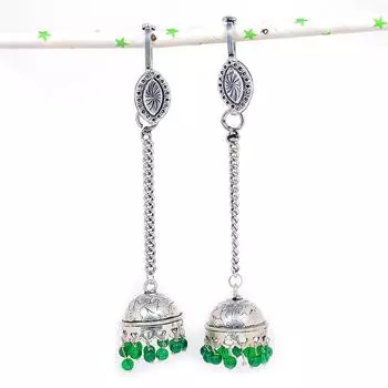 Серьги из стерлингового серебра 925 пробы с натуральным индийским драгоценным камнем Джумки 4,41 дюйма I4Q29