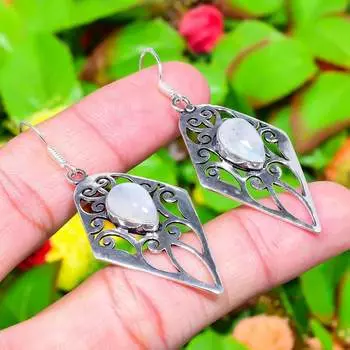 Серьги из стерлингового серебра 925 пробы с натуральным радужным лунным камнем 2,32 дюйма y7i71