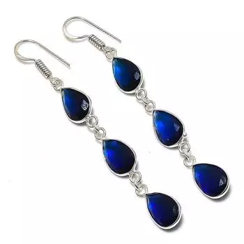 Серьги из стерлингового серебра 925 пробы с натуральным лондонским голубым топазом 2,68 дюйма J1P10