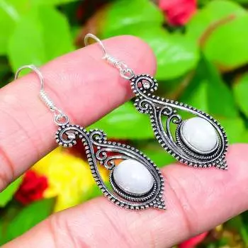 Серьги из стерлингового серебра 925 пробы с натуральным радужным лунным камнем 2,01 дюйма K7r63