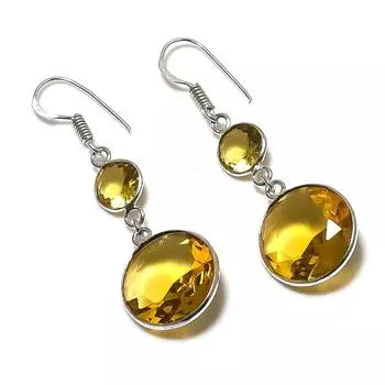 Серьги из стерлингового серебра 925 пробы с натуральным цитрином, ручная работа, 1,97 дюйма e7f34