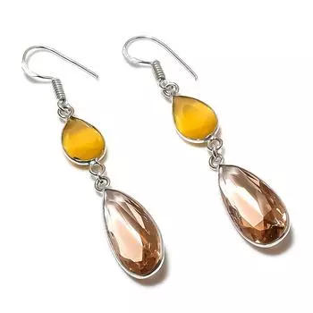 Серьги из стерлингового серебра 925 пробы с натуральным морганитом и цитрином 2,36 дюйма V3D16
