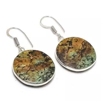 Серьги из стерлингового серебра 925 пробы с натуральным драгоценным камнем хризоколлой 1,65 дюйма M9M38