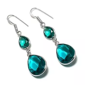 Серьги из стерлингового серебра 925 пробы с натуральным индиголитом-турмалином 2,21 дюйма j0L72