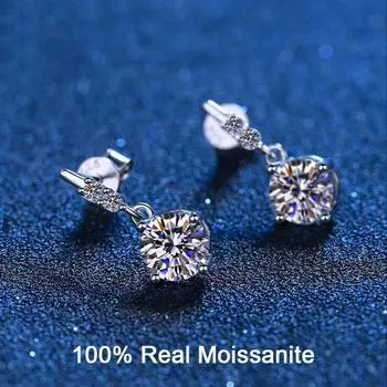 Серьги из стерлингового серебра 925 пробы с муассанитом и бриллиантами, драгоценный камень, свадебные, обручальные, висячие серьги-крючки, ювелирные украшения