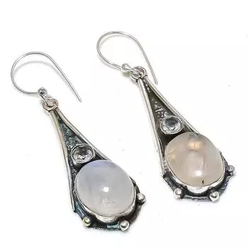 Серьги из стерлингового серебра 925 пробы с натуральным радужным лунным камнем и белым топазом 2,36 дюйма s0S38