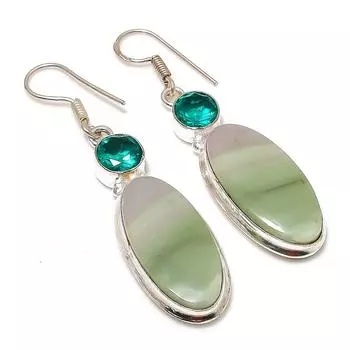 Серьги из стерлингового серебра 925 пробы с натуральным швейцарским зеленым опалом и турмалином 2,44 дюйма B3H11