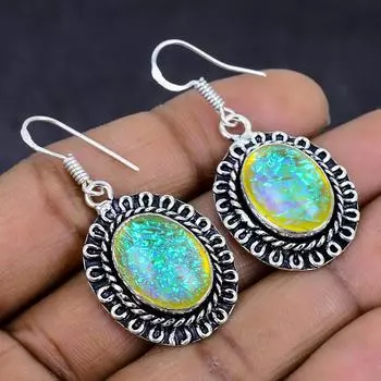 Серьги из стерлингового серебра 925 пробы с натуральным желтым тройным опалом, 1,69 дюйма, h5k49