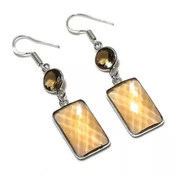 Серьги из стерлингового серебра 925 пробы с натуральным дымчатым топазом 2,21 дюйма L7E51