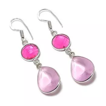 Серьги из стерлингового серебра 925 пробы с натуральным розовым кунцитом и рубиллитом 2,17 дюйма w2l32