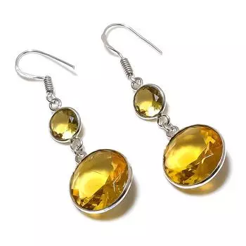 Серьги из стерлингового серебра 925 пробы с натуральным цитрином, ручная работа, 2,09 дюйма, p4d06