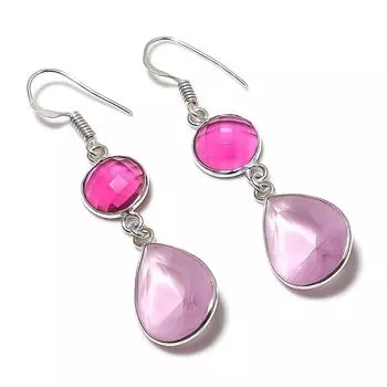Серьги из стерлингового серебра 925 пробы с натуральным розовым кунцитом 2,17 дюйма F8h82
