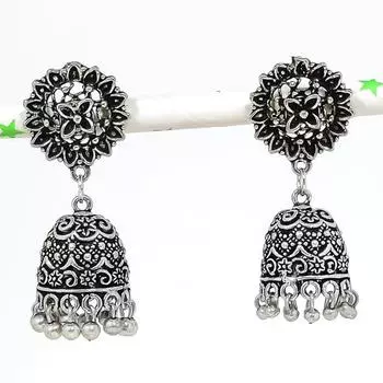 Серьги из стерлингового серебра 925 пробы с натуральным индийским драгоценным камнем Джумки 1,77 дюйма G3S55