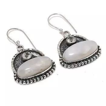 Серьги из стерлингового серебра 925 пробы с натуральным радужным лунным камнем и белым топазом 1,77 дюйма s5y73