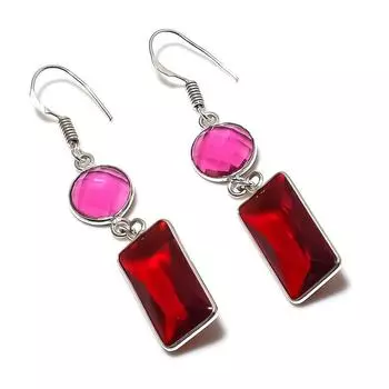 Серьги из стерлингового серебра 925 пробы с натуральным гранатом и рубиллитом 2,29 дюйма k7e65