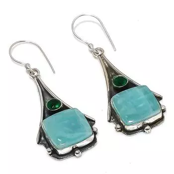 Серьги из стерлингового серебра 925 пробы с натуральным амазонитом и диопсидом, 2,36 дюйма, E5E35