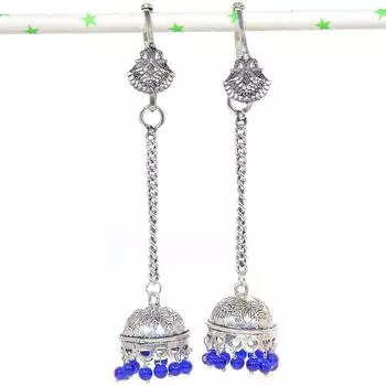 Серьги из стерлингового серебра 925 пробы с натуральным индийским драгоценным камнем Джумки 4,14 дюйма T9d23