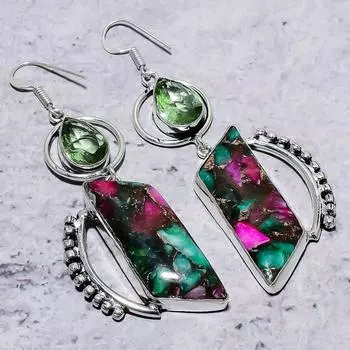 Серьги из стерлингового серебра 925 пробы с натуральной колючей устрицей и драгоценным камнем апатитом, 3,11 дюйма, l2l92