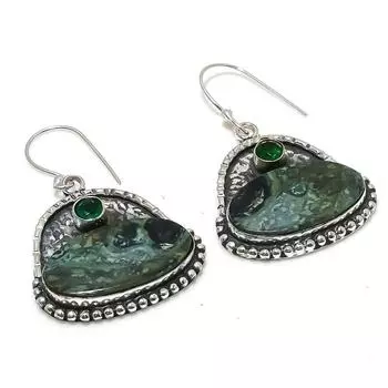 Серьги из стерлингового серебра 925 пробы с натуральной яшмой Камбаба, драгоценным камнем диопсидом, 1,89 дюйма, T5z01