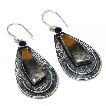 Серьги из стерлингового серебра 925 пробы с натуральным камнем Sonora Sunrise, голубым топазом, 2,60 дюйма, W6w27