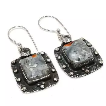 Серьги из стерлингового серебра 925 пробы с натуральной яшмой малигано и белым топазом, 1,81 дюйма, f1z03