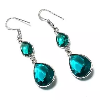 Серьги из стерлингового серебра 925 пробы с натуральным индиголитом-турмалином 2,25 дюйма v8E15