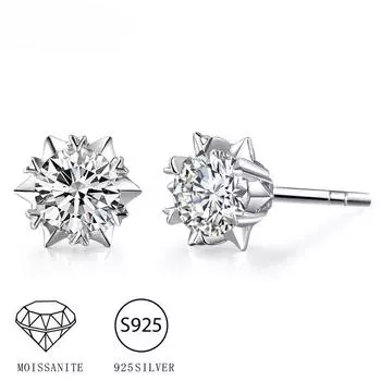 Серьги из стерлингового серебра 925 пробы с муассанитом 0,5-1 карата в виде снежинок для женщин с модным темпераментом и дизайном 0.5CT
