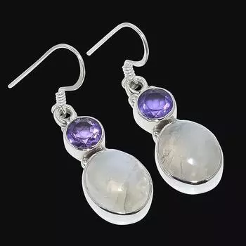 Серьги из стерлингового серебра 925 пробы с натуральным радужным лунным камнем, размер 1,42 дюйма, j5N35