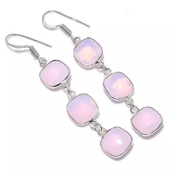 Серьги из стерлингового серебра 925 пробы с натуральным молочным опалом 2,56 дюйма N7l68