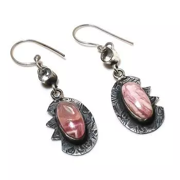 Серьги из стерлингового серебра 925 пробы с натуральным родохрозитом и топазом 2,17 дюйма B7j36