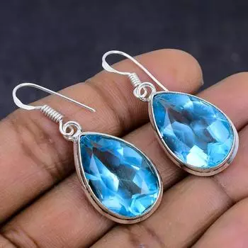 Серьги из стерлингового серебра 925 пробы с натуральным швейцарским голубым топазом 1,65 дюйма y3E02