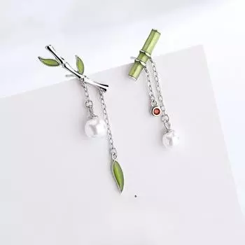 Серьги из стерлингового серебра 925 пробы в стиле ретро в китайском стиле, асимметричные, с каплями глазури из бамбука, женские, свежие и красивые серьги с кисточками 925