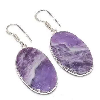 Серьги из стерлингового серебра 925 пробы с натуральным лепидолитом 1,97 дюйма K4D19