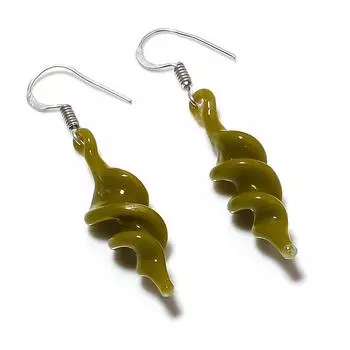 Серьги из стерлингового серебра 925 пробы с натуральным зеленым халцедоном 2,25 дюйма F0v25