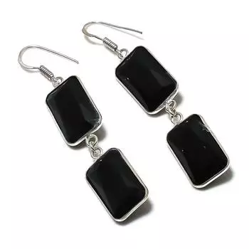 Серьги из стерлингового серебра 925 пробы с натуральным черным камнем шпинелью 2,56 дюйма H4y61