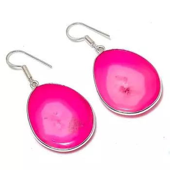 Серьги из стерлингового серебра 925 пробы с натуральным озерным агатом ручной работы 1,85 дюйма g8L18