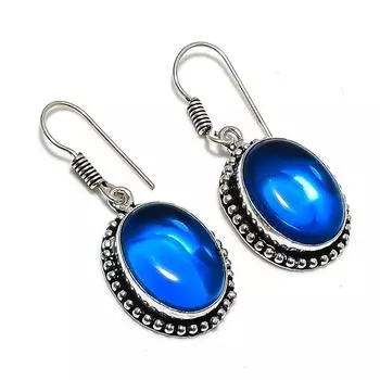 Серьги из стерлингового серебра 925 пробы с натуральным лондонским голубым топазом 1,81 дюйма b7D71