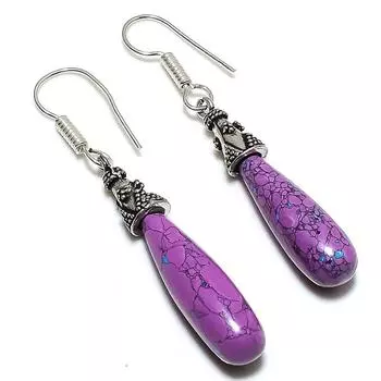 Серьги из стерлингового серебра 925 пробы с натуральным медным розовым бирюзовым камнем 2,25 дюйма D7p90