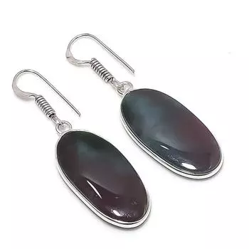 Серьги из стерлингового серебра 925 пробы с натуральным драгоценным камнем-кровавым камнем 1,81 дюйма B7h50