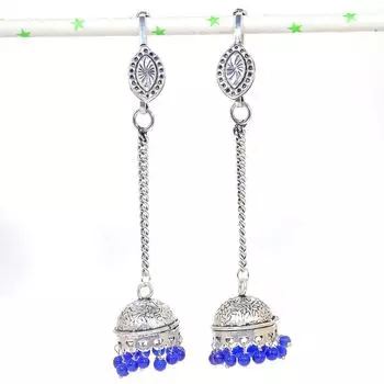 Серьги из стерлингового серебра 925 пробы с натуральным индийским драгоценным камнем Джумки 4,53 дюйма g0C89