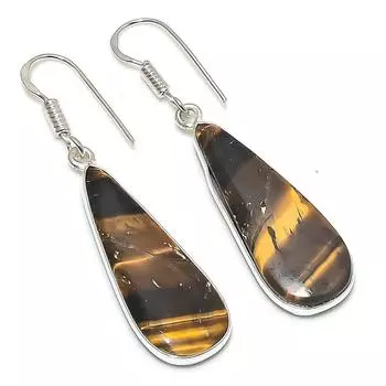 Серьги из стерлингового серебра 925 пробы с натуральным тигровым глазом 1,89 дюйма y7T13