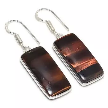 Серьги из стерлингового серебра 925 пробы с натуральным тигровым глазом 1,73 дюйма G7c33