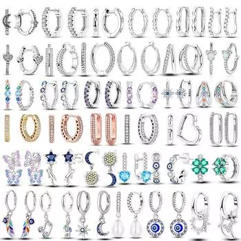 Серьги из стерлингового серебра 925 пробы с голубыми глазами для женщин, оригинальные серьги с цветным цирконием, круглые U-образные серьги со звездой и Луной, роскошные ювелирные изделия SEE280