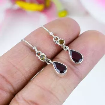 Серьги из стерлингового серебра 925 пробы с натуральным гранатом и цитрином, 1,5 дюйма, q4a87