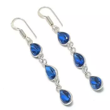 Серьги из стерлингового серебра 925 пробы с натуральным голубым топазом 2,40 дюйма F0Q85